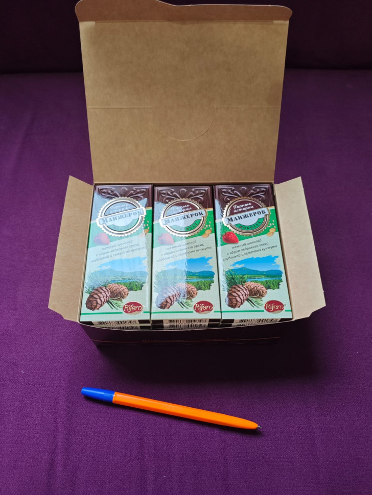  Риф и Ко Шоколадная плитка «Манжерок»(кедровые орехи, клубника, кунжут)  (блок 18шт по 55г)    в Энгельсе
