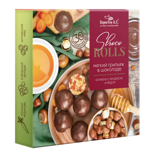  Берестов Shoco Rolls конфеты с фундуком, цукатами моркови  и медом 135г  в Энгельсе